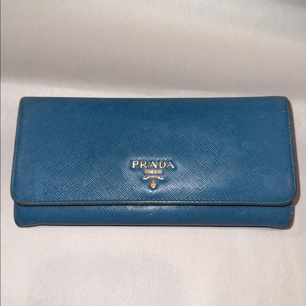 Prada Blue Leather double snap wallet Authentic - Picture 3 of 12